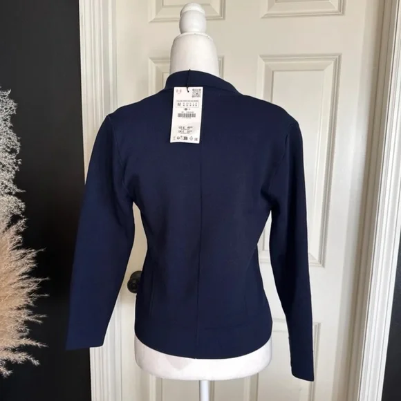 NWT Zara Flower Button Knit Cardigan Blazer Sweater in Navy Blue size Medium - Picture 10 of 12